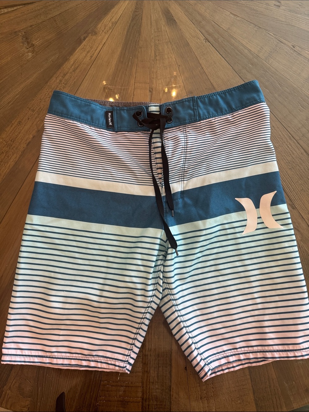 Hurley Teal and White Striped Men’s Boardshorts
